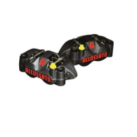ETRIER MONOBLOC FORGE ENTRAXE 108 - Version : plaquettes standard, Couleur : vernis rouge fluo 