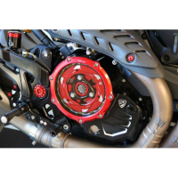 Couvercle transparent pour embrayages à huile Ducati - Couleur entourage : NOIR, Couleur carter : ROUGE