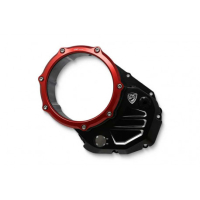 Couvercle transparent pour embrayages à huile Ducati - Couleur entourage : NOIR, Couleur carter : ROUGE