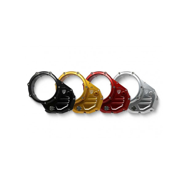 Couvercle transparent pour embrayages à huile Ducati - Couleur entourage : NOIR, Couleur carter : ORA