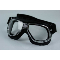 LUNETTES NANNINI CRUISER - Couleur : Chrome poli - Cuir noir - Surpiqûres orange, Couleur verre : ECRAN Gris antibuée