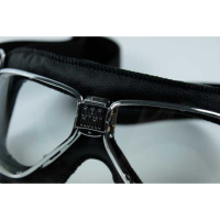 LUNETTES NANNINI CRUISER - Couleur : Chrome poli - Cuir noir - Surpiqûres orange, Couleur verre : ECRAN Gris antibuée