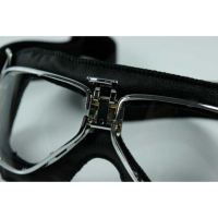 LUNETTES NANNINI CRUISER - Couleur : Chrome poli - Cuir noir - Surpiqûres orange, Couleur verre : ECRAN Gris antibuée