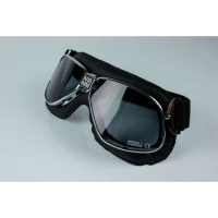 LUNETTES NANNINI CRUISER - Couleur : Chrome poli - Cuir noir - Surpiqûres orange, Couleur verre : ECRAN Gris antibuée