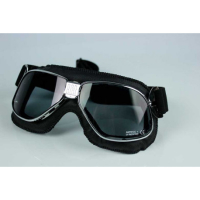 LUNETTES NANNINI CRUISER - Couleur : Chrome poli - Cuir noir - Surpiqûres orange, Couleur verre : ECRAN Gris antibuée
