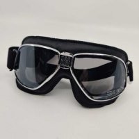 LUNETTES NANNINI CRUISER - Couleur : Chrome poli - Cuir noir - Surpiqûres orange, Couleur verre : ECRAN Gris antibuée