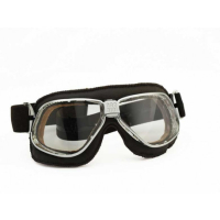 LUNETTES NANNINI CRUISER - Couleur : Chrome poli - Cuir noir - Surpiqûres orange, Couleur verre : ECRAN Gris antibuée
