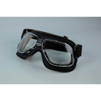 LUNETTES NANNINI CRUISER - Couleur : Chrome poli - Cuir noir - Surpiqûres orange, Couleur verre : ECRAN Gris antibuée