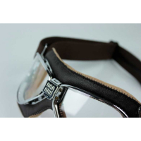 LUNETTES NANNINI CRUISER - Couleur : Chrome poli - Cuir noir - Surpiqûres orange, Couleur verre : ECRAN Gris antibuée