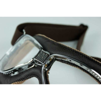 LUNETTES NANNINI CRUISER - Couleur : Chrome poli - Cuir noir - Surpiqûres orange, Couleur verre : ECRAN Gris antibuée
