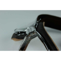 LUNETTES NANNINI CRUISER - Couleur : Chrome poli - Cuir noir - Surpiqûres orange, Couleur verre : ECRAN Gris antibuée