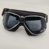 LUNETTES NANNINI CRUISER - Couleur : Chrome poli - Cuir noir - Surpiqûres orange, Couleur verre : ECRAN Gris antibuée