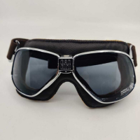 LUNETTES NANNINI CRUISER - Couleur : Chrome poli - Cuir noir - Surpiqûres orange, Couleur verre : ECRAN Gris antibuée