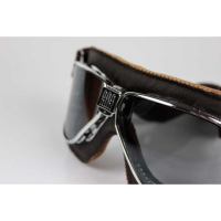 LUNETTES NANNINI CRUISER - Couleur : Chrome poli - Cuir noir - Surpiqûres orange, Couleur verre : ECRAN Gris antibuée