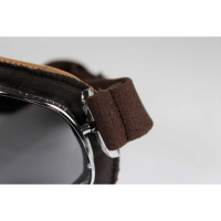 LUNETTES NANNINI CRUISER - Couleur : Chrome poli - Cuir noir - Surpiqûres orange, Couleur verre : ECRAN Gris antibuée