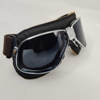 LUNETTES NANNINI CRUISER - Couleur : Chrome poli - Cuir noir - Surpiqûres orange, Couleur verre : ECRAN Gris antibuée