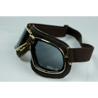 LUNETTES NANNINI CRUISER - Couleur : Chrome poli - Cuir noir - Surpiqûres orange, Couleur verre : ECRAN Gris antibuée