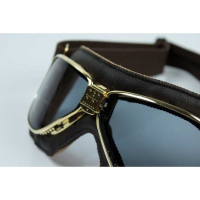 LUNETTES NANNINI CRUISER - Couleur : Chrome poli - Cuir noir - Surpiqûres orange, Couleur verre : ECRAN Gris antibuée