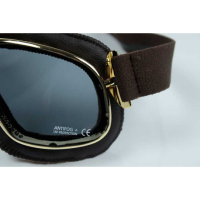 LUNETTES NANNINI CRUISER - Couleur : Chrome poli - Cuir noir - Surpiqûres orange, Couleur verre : ECRAN Gris antibuée