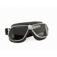 LUNETTES NANNINI CUSTOM - Couleur : Chrome poli - Cuir marron, Couleur verre : ECRAN Clair antibuée