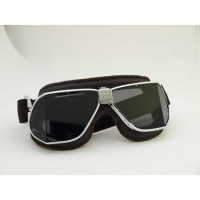 LUNETTES NANNINI CUSTOM - Couleur : Chrome poli - Cuir marron, Couleur verre : ECRAN Clair antibuée