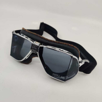 LUNETTES NANNINI CUSTOM - Couleur : Chrome poli - Cuir marron, Couleur verre : ECRAN Clair antibuée