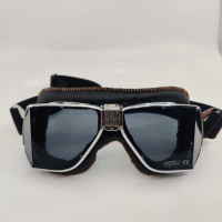 LUNETTES NANNINI CUSTOM - Couleur : Chrome poli - Cuir marron, Couleur verre : ECRAN Clair antibuée