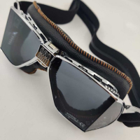 LUNETTES NANNINI CUSTOM - Couleur : Chrome poli - Cuir marron, Couleur verre : ECRAN Clair antibuée