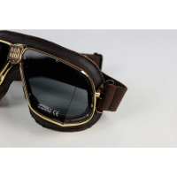 LUNETTES NANNINI CUSTOM - Couleur : Chrome poli - Cuir marron, Couleur verre : ECRAN Clair antibuée