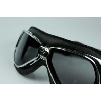 LUNETTES NANNINI RIDER - Couleur : Chrome poli - Cuir noir, Couleur verre : ECRAN Miroir argenté