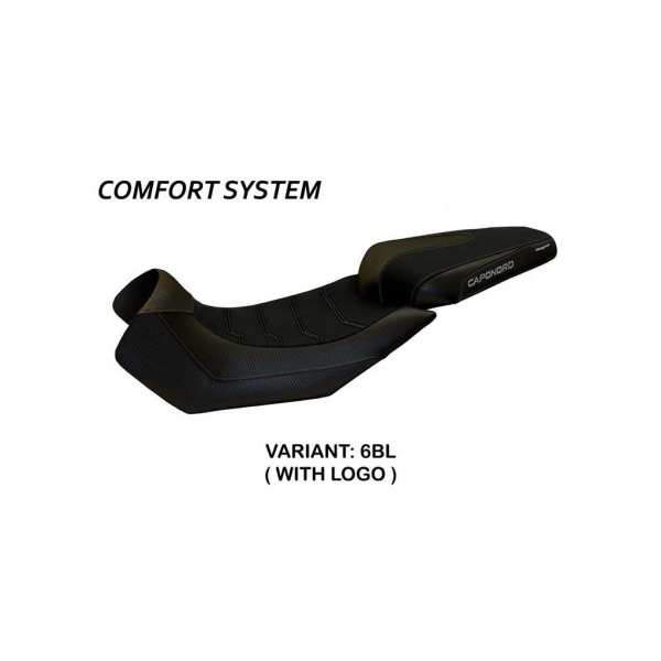 HOUSSE DE SELLE COMPATIBLE APRILIA CAPONORD 1200 (13-17) MODÈLE NUORO 2 - Logo : AVEC LOGO, Couleur : NOIR, Type : CONFORT