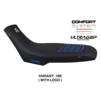 HOUSSE DE SELLE COMPATIBLE APRILIA TUAREG 660 (21-22) MODÈLE BORAS CONFORT, BLEU - Type : CONFORT, Logo : AVEC LOGO, Couleur : BLANC BLEU 