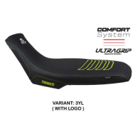HOUSSE DE SELLE COMPATIBLE APRILIA TUAREG 660 (21-22) MODÈLE BORAS CONFORT, BLEU - Logo : AVEC LOGO, Couleur : JAUNE, Type : CONFORT