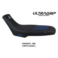 HOUSSE DE SELLE COMPATIBLE APRILIA TUAREG 660 (21-22) MODÈLE BORAS CONFORT, BLEU - Logo : AVEC LOGO, Couleur : JAUNE, Type : CONFORT