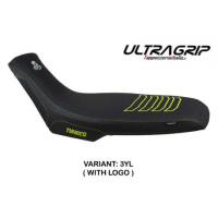 HOUSSE DE SELLE COMPATIBLE APRILIA TUAREG 660 (21-22) MODÈLE BORAS CONFORT, BLEU - Logo : AVEC LOGO, Couleur : JAUNE, Type : CONFORT