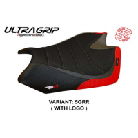 HOUSSE DE SELLE COMPATIBLE APRILIA RSV4 (09-20) MODÈLE BARRIE SPECIAL COLOR - Logo : AVEC LOGO, Type : ULTRAGRIP, Couleur : GRIS ROUGE