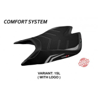 HOUSSE DE SELLE COMPATIBLE APRILIA TUONO V4 FACTORY (21-22) MODÈLE NASHUA SPECIA - Logo : AVEC LOGO, Couleur : BLEU, Type : CONFORT