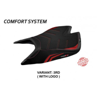 HOUSSE DE SELLE COMPATIBLE APRILIA TUONO V4 FACTORY (21-22) MODÈLE NASHUA SPECIA - Logo : AVEC LOGO, Couleur : ROUGE, Type : CONFORT