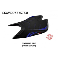 HOUSSE DE SELLE COMPATIBLE APRILIA TUONO V4 FACTORY (21-22) MODÈLE NASHUA SPECIA - Type : CONFORT, Logo : AVEC LOGO, Couleur : TRICOLORE