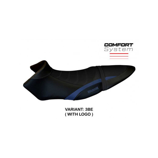 HOUSSE DE SELLE COMPATIBLE BUELL XB 12 S - XB 12 SX (19-21) MODÈLE AVIGNONE - Logo : AVEC LOGO, Couleur : BLEU, Type : STANDARD