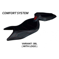 HOUSSE DE SELLE COMPATIBLE APRILIA RS 660 (21-22) MODÈLE NAXOS ULTRAGRIP, ROUGE, - Logo : AVEC LOGO, Couleur : NOIR, Type : ULTRAGRIP 