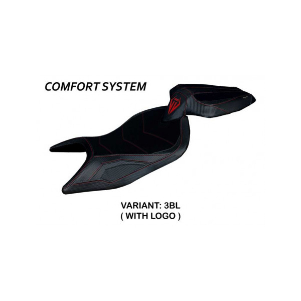HOUSSE DE SELLE COMPATIBLE APRILIA RS 660 (21-22) MODÈLE NAXOS ULTRAGRIP, ROUGE, - Logo : AVEC LOGO, Couleur : NOIR, Type : ULTRAGRIP