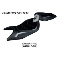HOUSSE DE SELLE COMPATIBLE APRILIA RS 660 (21-22) MODÈLE NAXOS ULTRAGRIP, ROUGE, - Logo : AVEC LOGO, Couleur : NOIR, Type : ULTRAGRIP