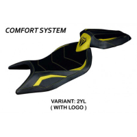 HOUSSE DE SELLE COMPATIBLE APRILIA RS 660 (21-22) MODÈLE NAXOS ULTRAGRIP, ROUGE, - Logo : AVEC LOGO, Couleur : NOIR, Type : ULTRAGRIP