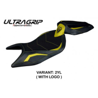 HOUSSE DE SELLE COMPATIBLE APRILIA RS 660 (21-22) MODÈLE NAXOS ULTRAGRIP, ROUGE, - Logo : AVEC LOGO, Couleur : NOIR, Type : ULTRAGRIP