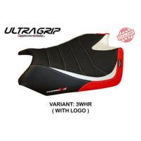 HOUSSE DE SELLE COMPATIBLE APRILIA TUONO V4 (11-20) MODÈLE PALUMA SPECIAL COLOR - Logo : AVEC LOGO, Couleur : GRIS ROUGE, Type : ULTRAGRIP