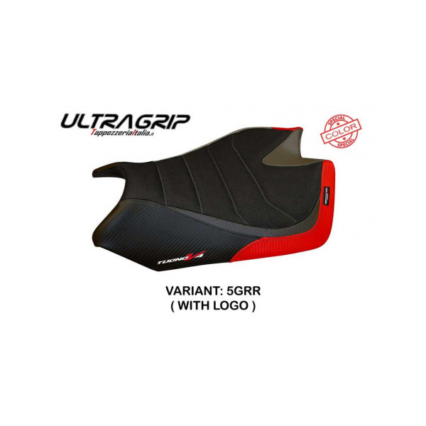 HOUSSE DE SELLE COMPATIBLE APRILIA TUONO V4 (11-20) MODÈLE PALUMA SPECIAL COLOR - Logo : AVEC LOGO, Type : ULTRAGRIP, Couleur : BLANC ROUGE