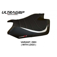 HOUSSE DE SELLE COMPATIBLE APRILIA TUONO V4 (11-20) MODÈLE TANAMI - Couleur : BLANC, Logo : AVEC LOGO, Type : ULTRAGRIP