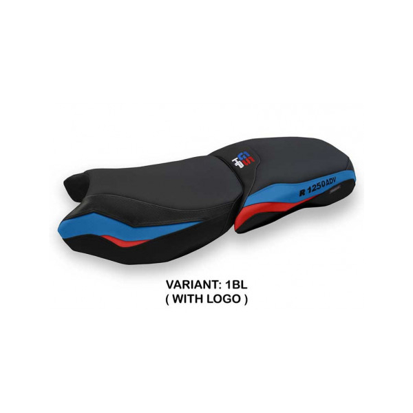 HOUSSE DE SELLE COMPATIBLE BMW R 1250 GS ADVENTURE (19-22) MODÈLE BACENO - Logo : AVEC LOGO, Couleur : BLANC, Type : STANDARD