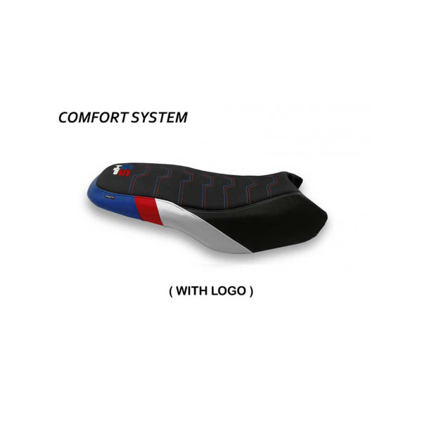 HOUSSE DE SELLE COMPATIBLE BMW R 1200/1250 GS RALLYE (17-22) MODÈLE FAVRIA - Logo : AVEC LOGO, Couleur : COULEUR HP, Type : CONFORT